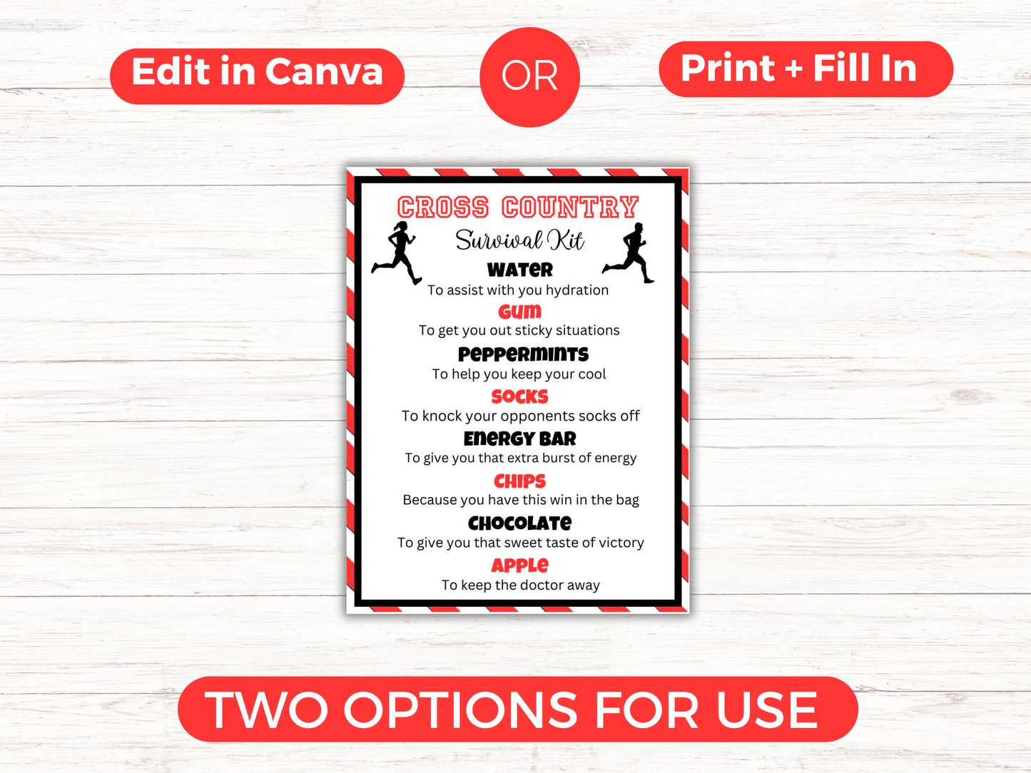 Editable Cross Country Survival Kit Gift Tag Template