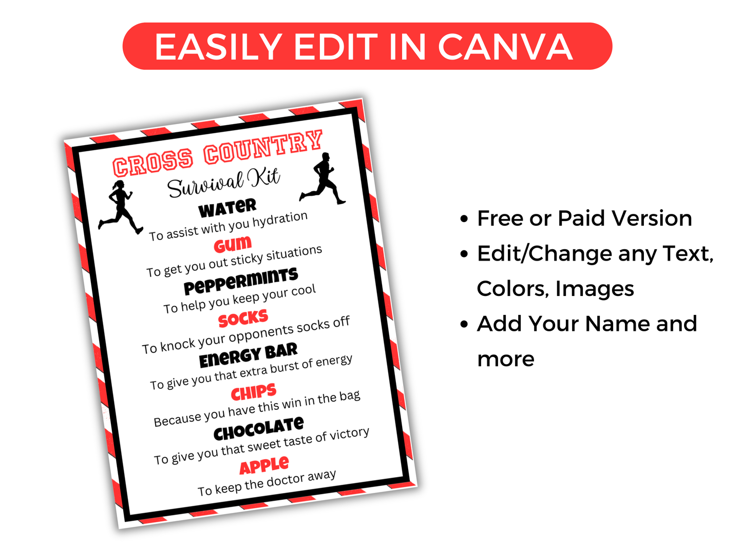 Editable Cross Country Survival Kit Gift Tag Template