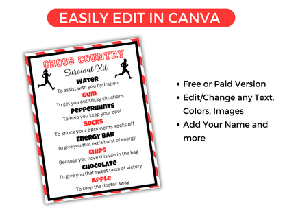 Editable Cross Country Survival Kit Gift Tag Template