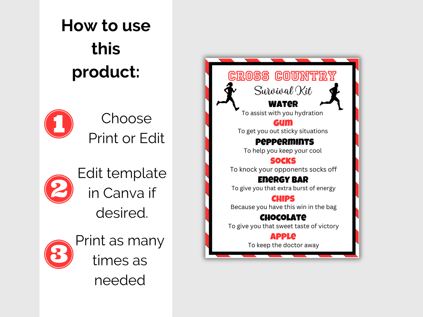 Editable Cross Country Survival Kit Gift Tag Template