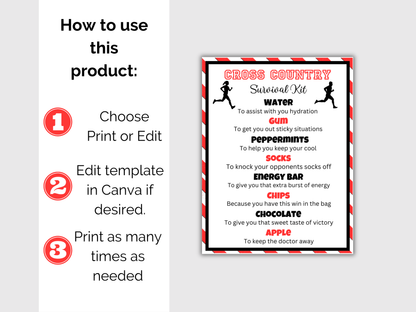 Editable Cross Country Survival Kit Gift Tag Template