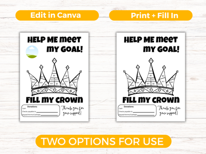 Editable Fill My Crown Fundraiser Template