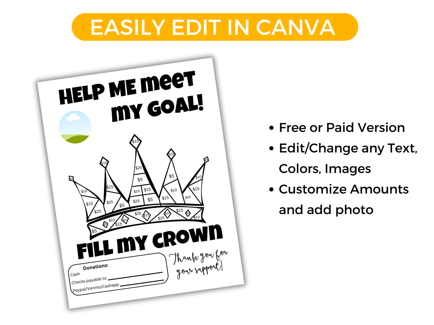 Editable Fill My Crown Fundraiser Template