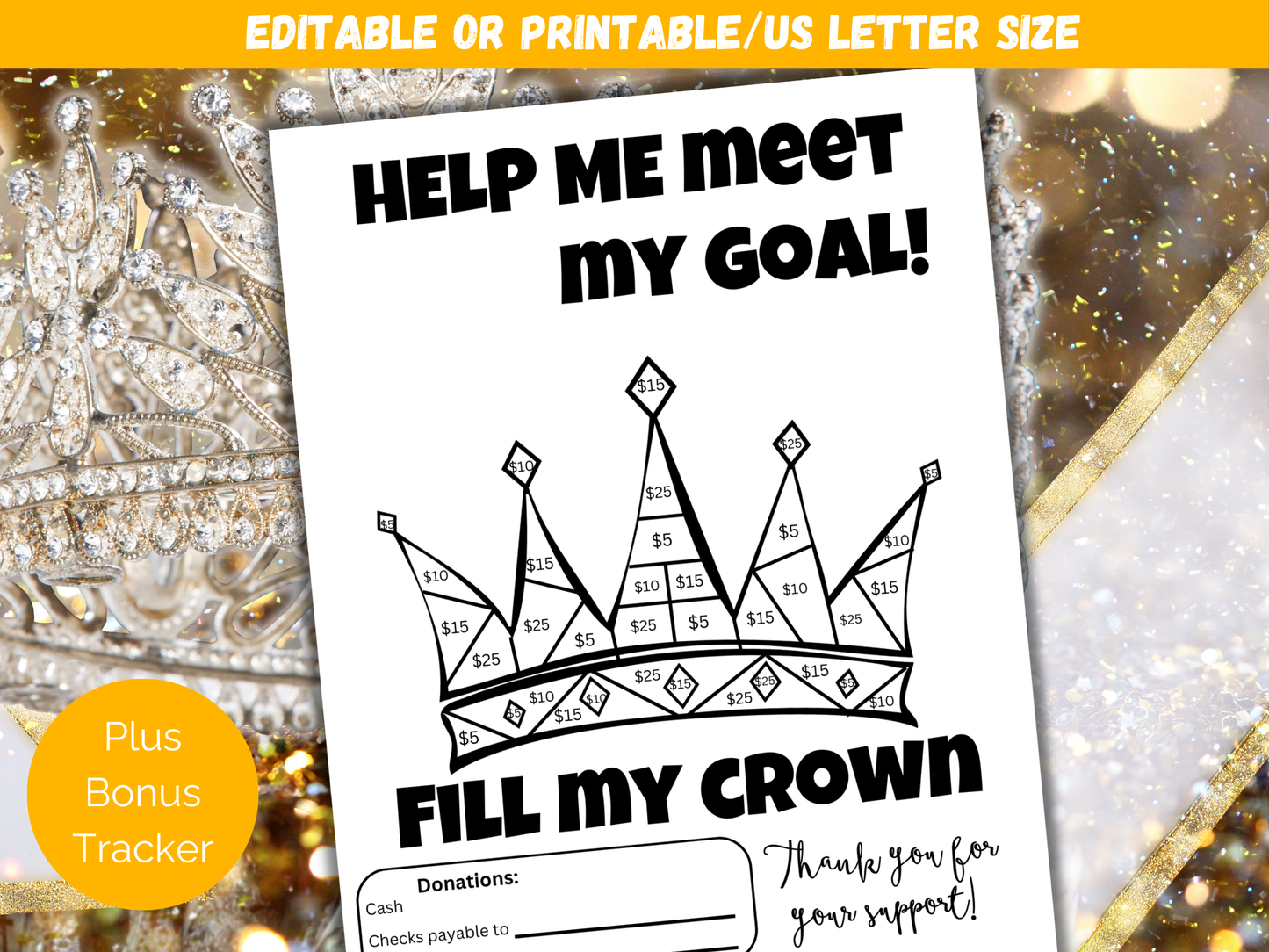 Editable Fill My Crown Fundraiser Template