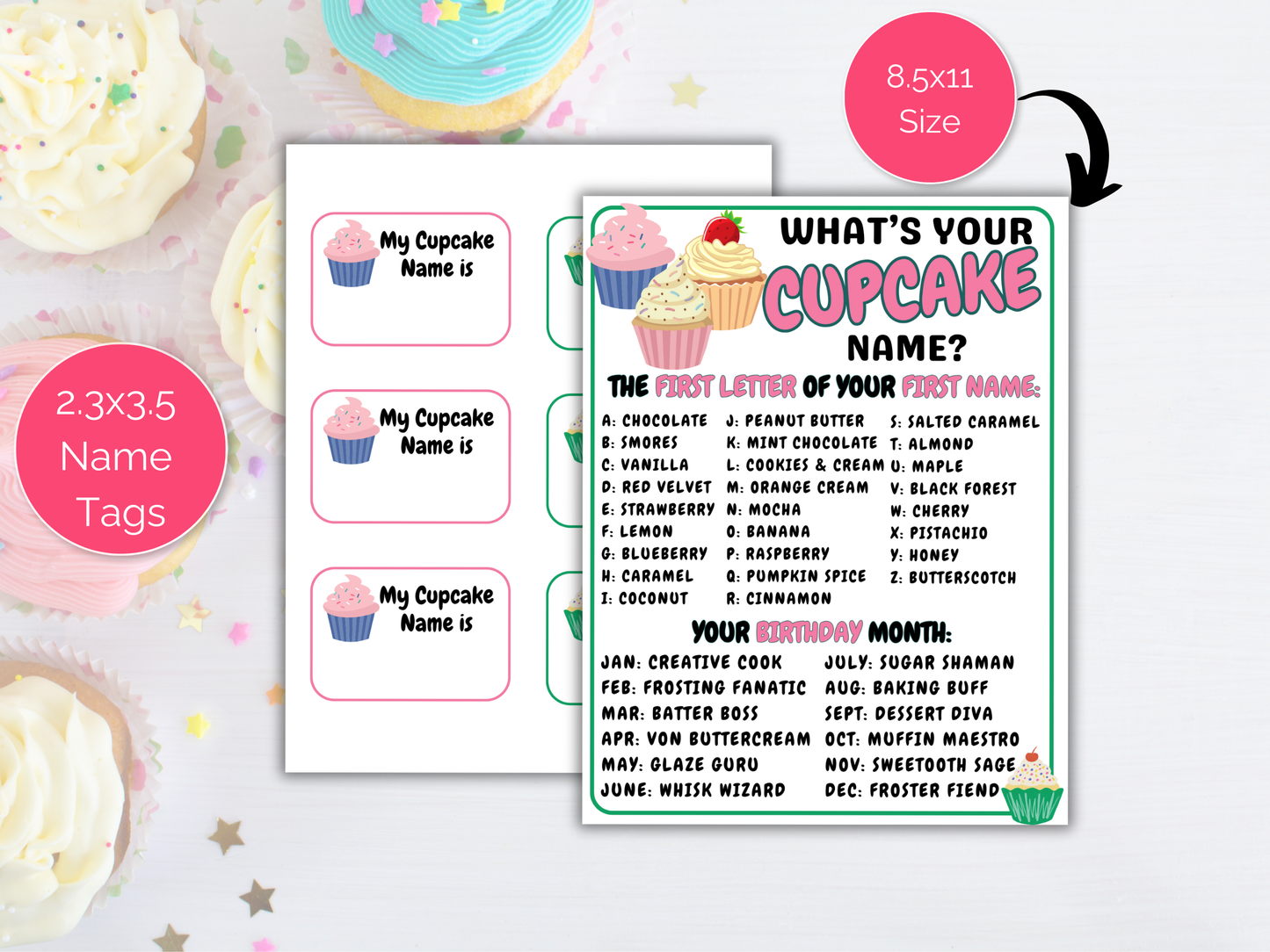 What's Your Cupcake Name Game + Name Tags