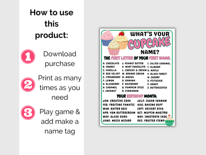 What's Your Cupcake Name Game + Name Tags