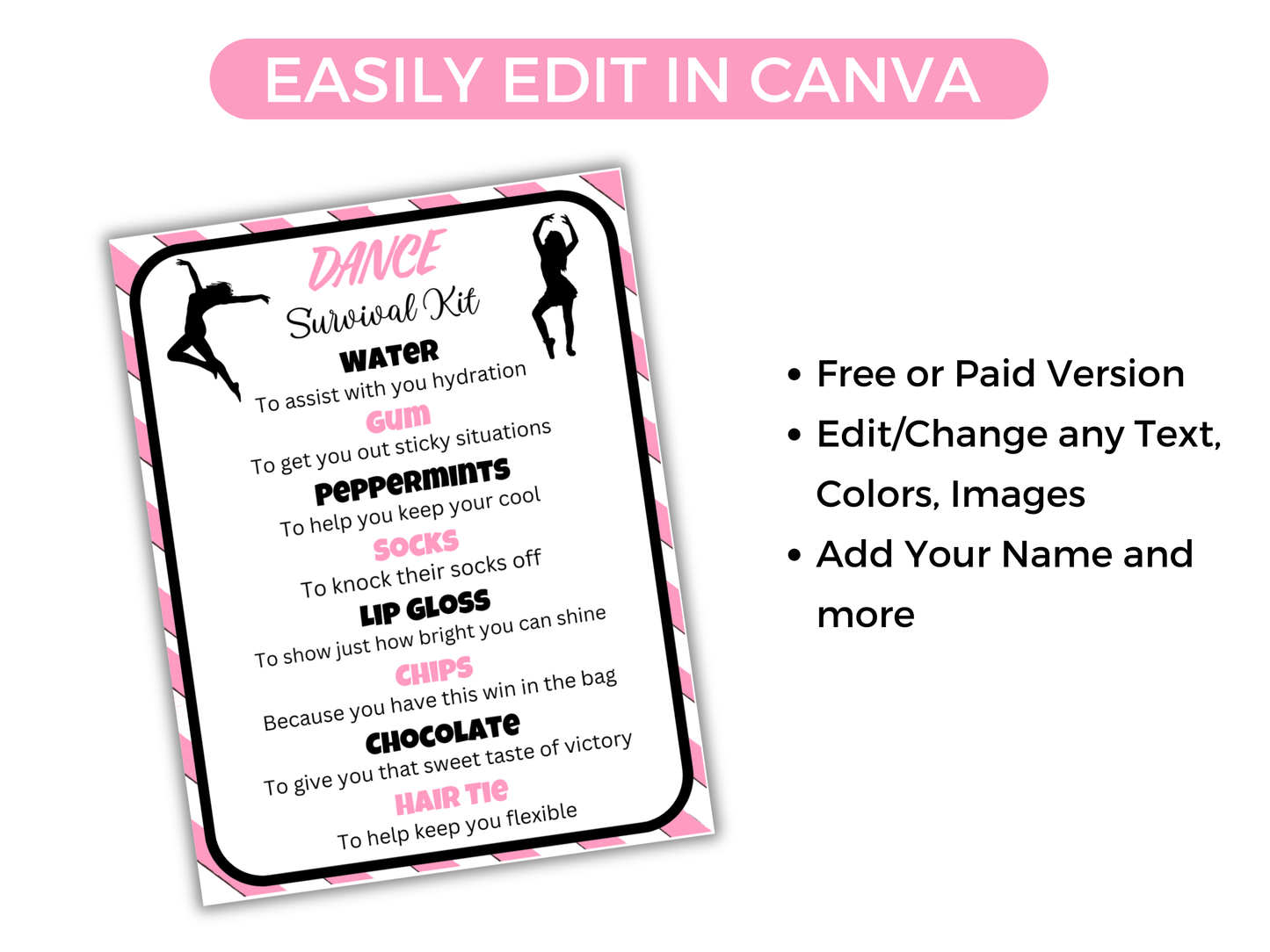 Editable Dance Survival Kit Gift Tag Template
