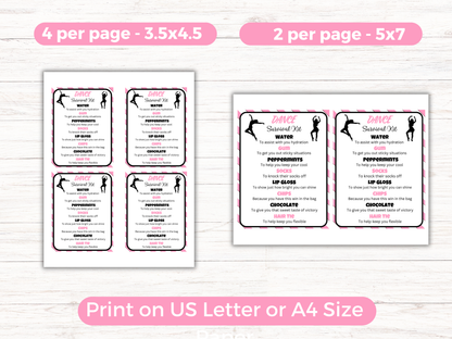 Editable Dance Survival Kit Gift Tag Template