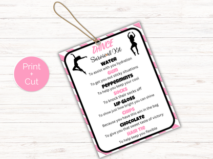 Editable Dance Survival Kit Gift Tag Template