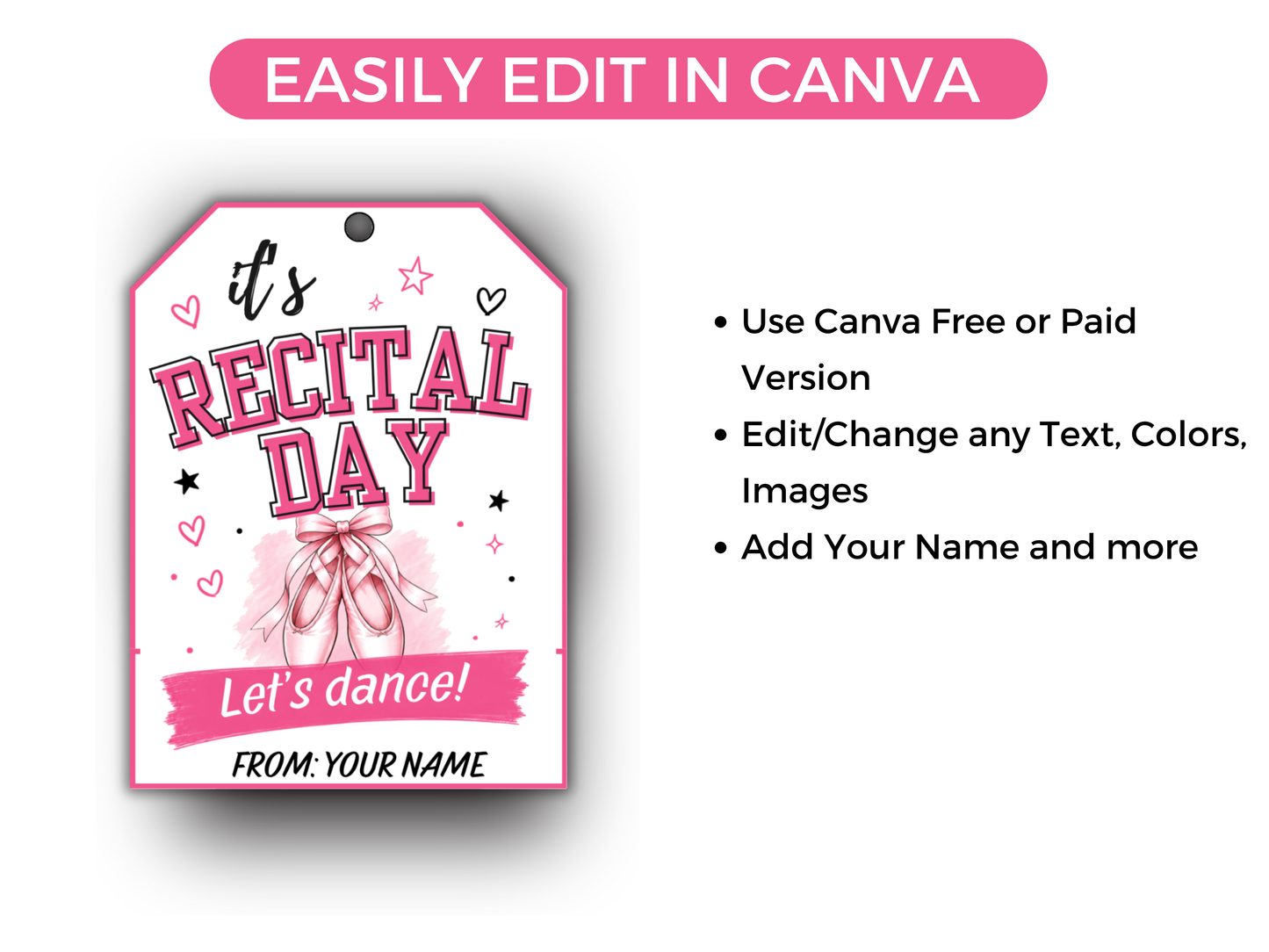 Editable Dance Recital Day Treat Tags