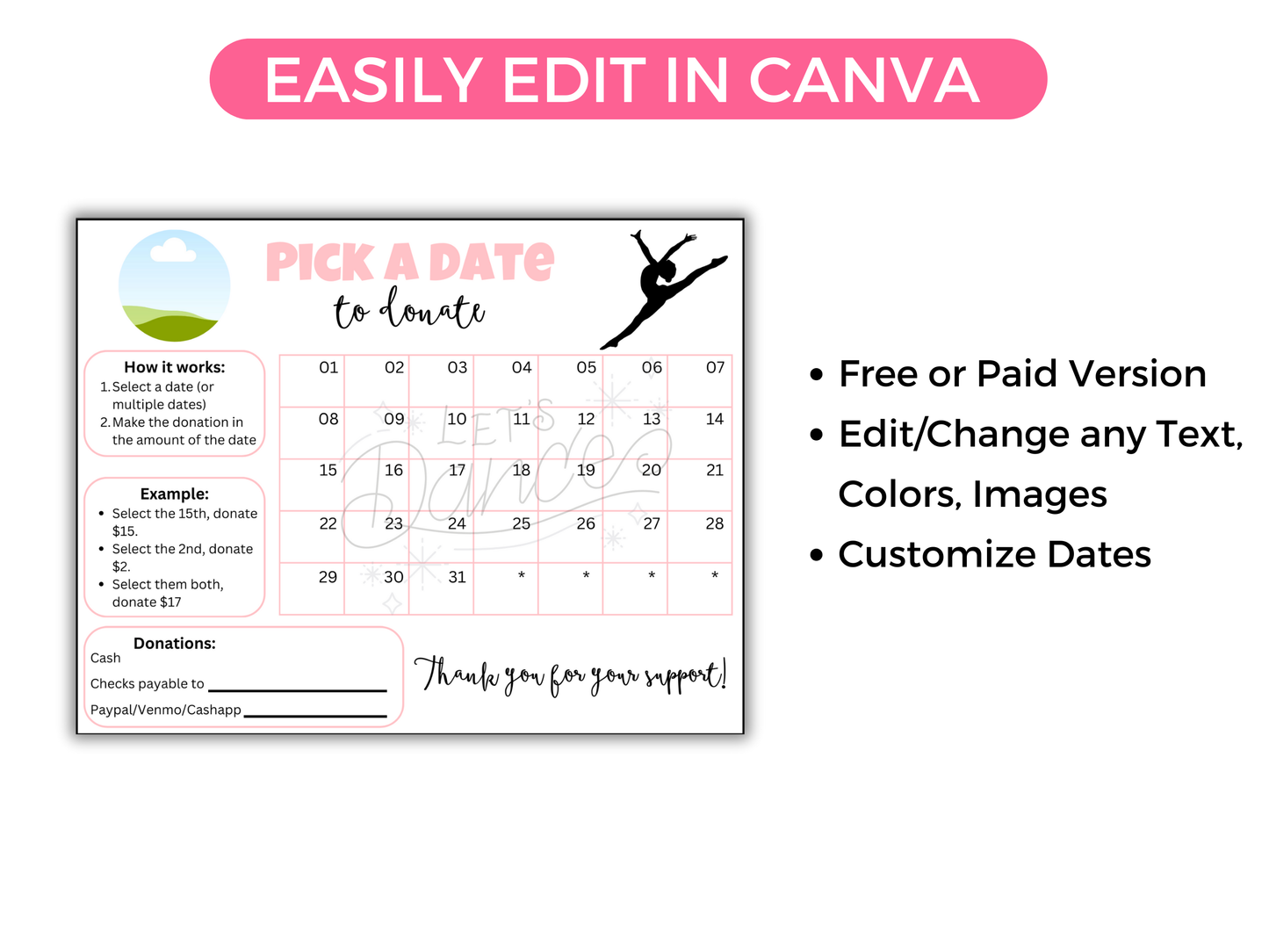 Editable Dance Pick A Date