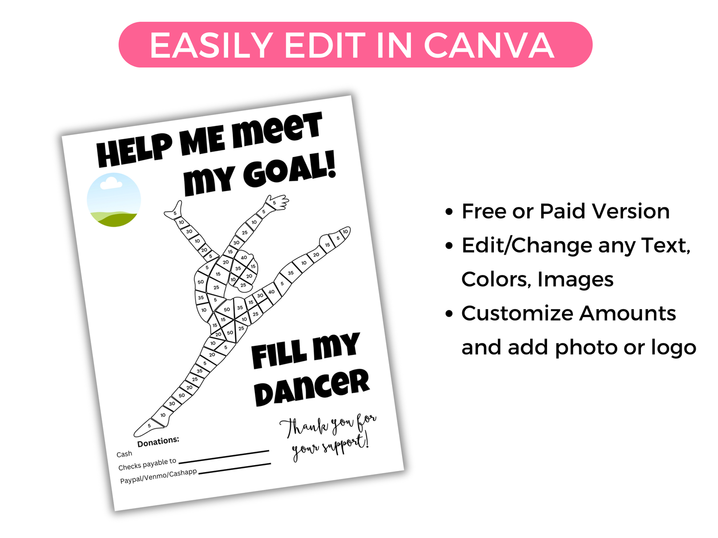Editable Fill My Dancer Fundraiser Template