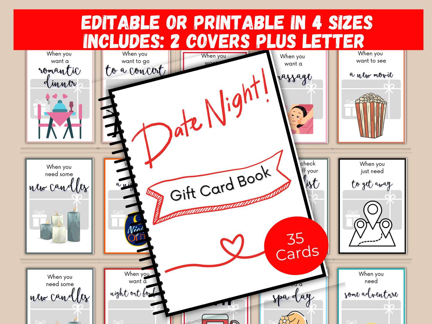 Date Night Gift Card Book Editable or Printable