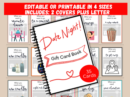 Date Night Gift Card Book Editable or Printable