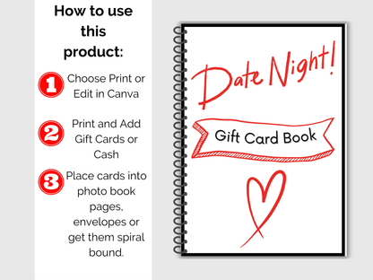 Date Night Gift Card Book Editable or Printable