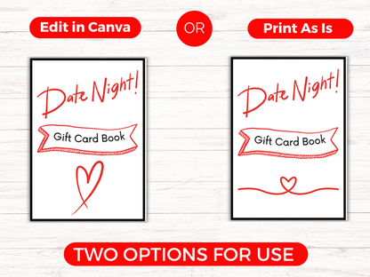 Date Night Gift Card Book Editable or Printable