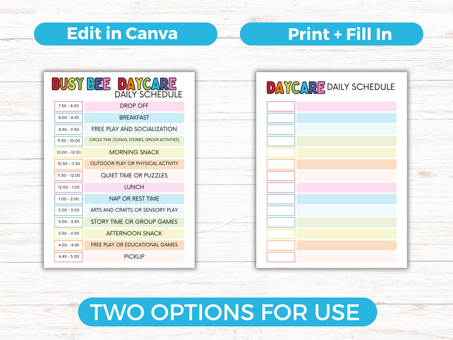 Editable Home Daycare Daily Schedule