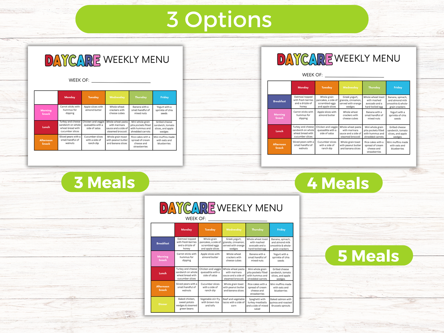 Editable Home Daycare Weekly Menu