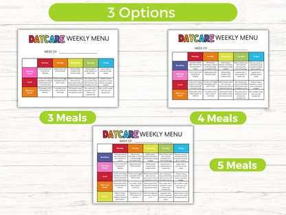Editable Home Daycare Weekly Menu