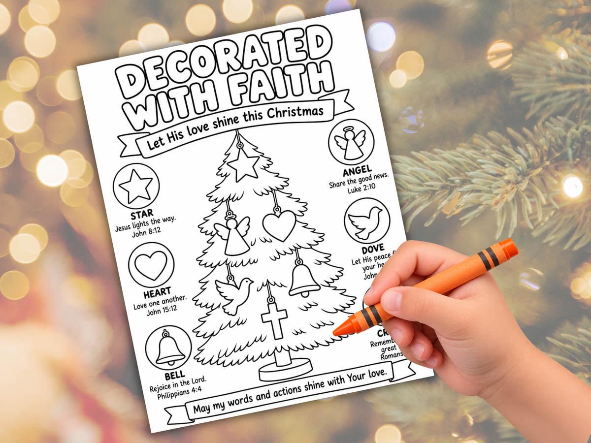Decorated with Faith Christian Christmas Coloring Page