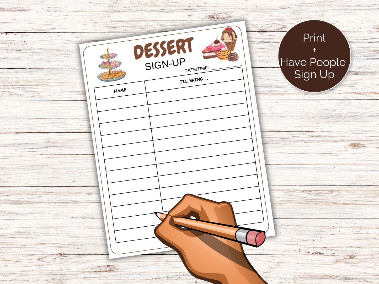 Dessert Sign Up Sheet