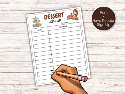 Dessert Sign Up Sheet