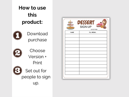 Dessert Sign Up Sheet
