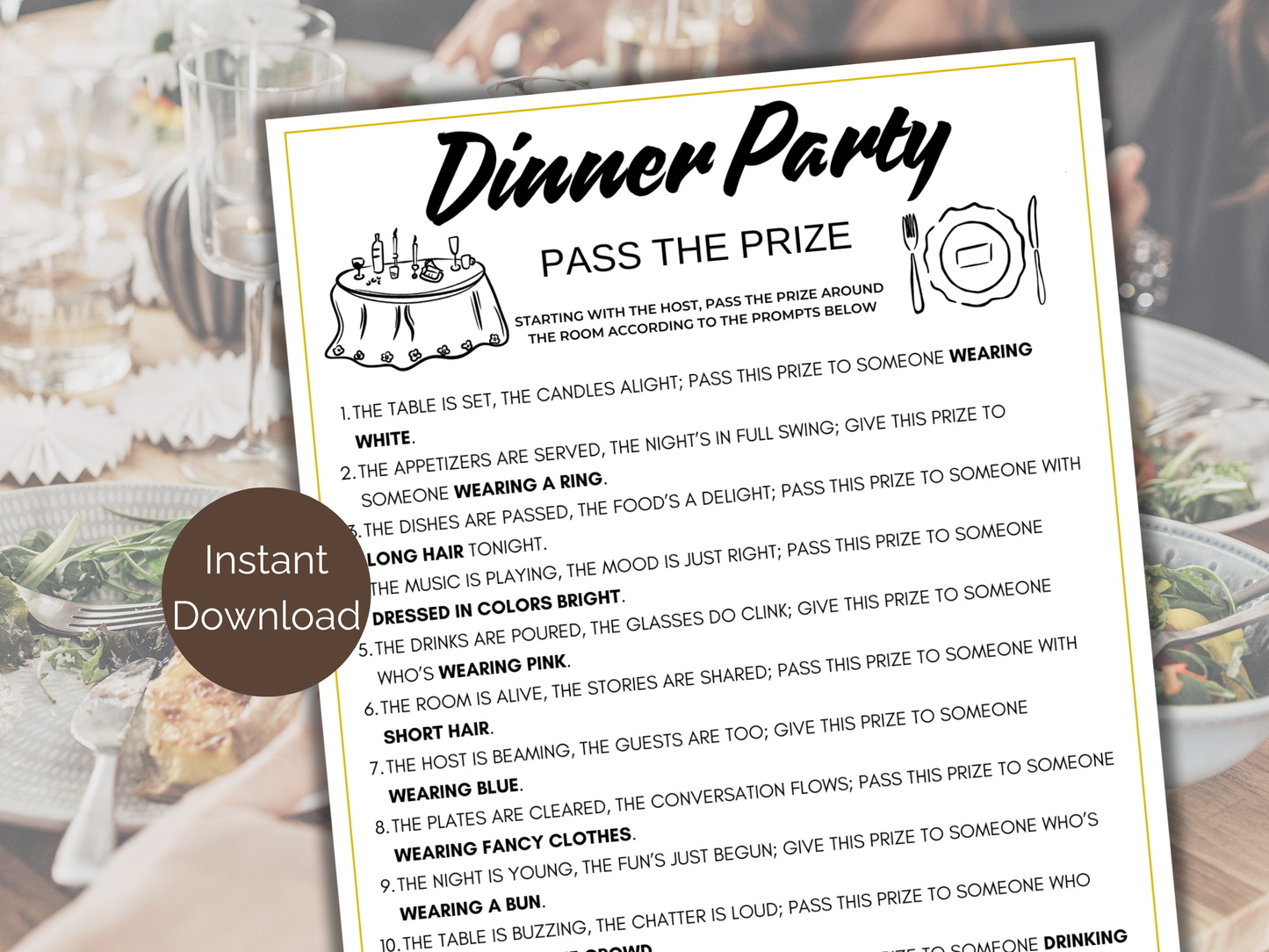 Dinner Party Pass The Prize