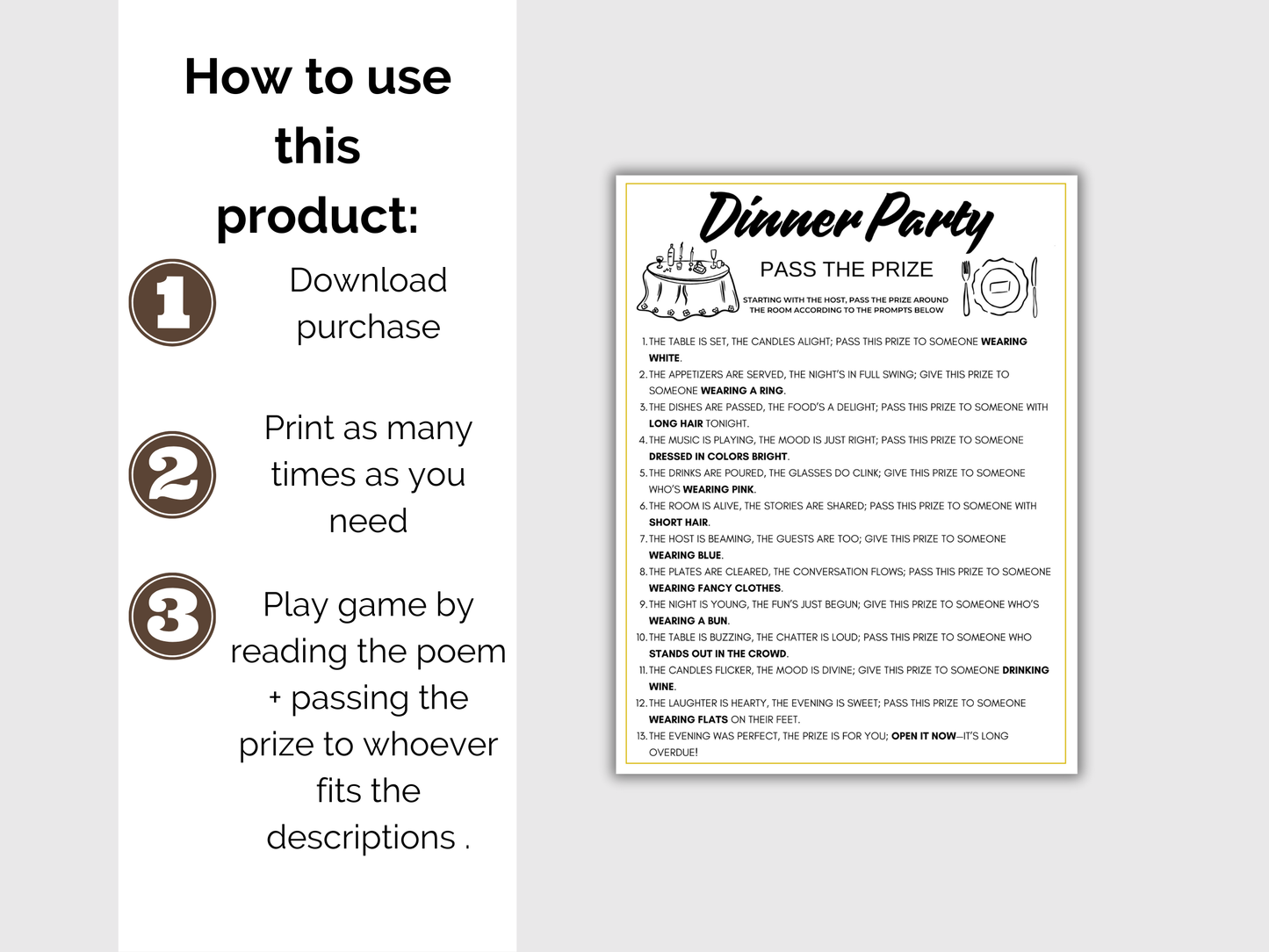 Dinner Party Pass The Prize