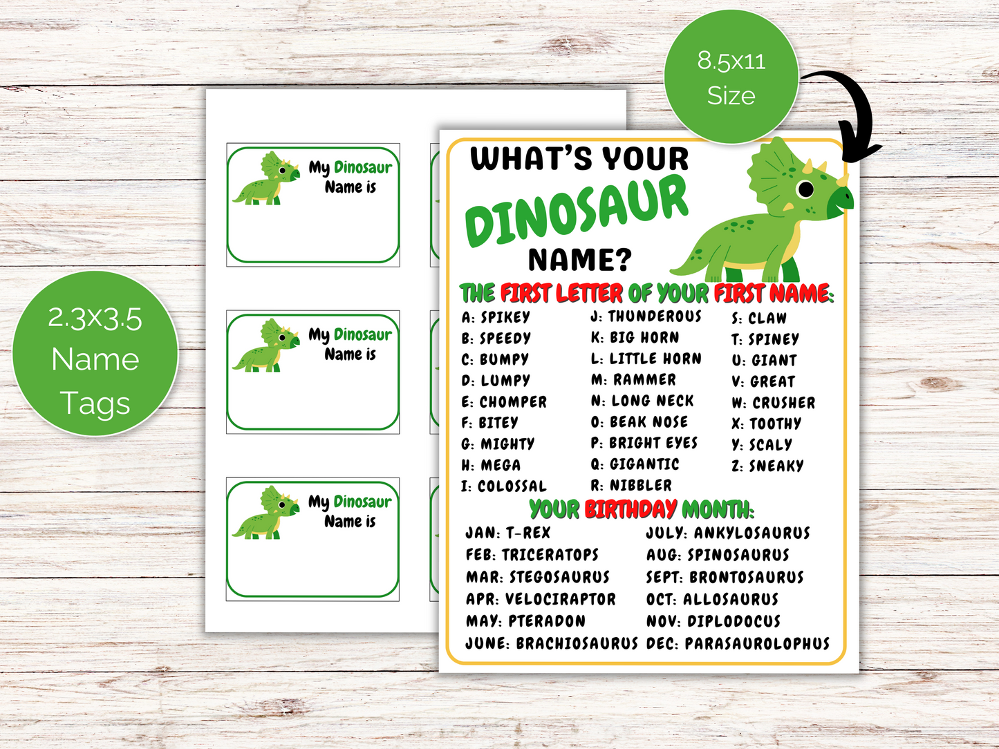 What's Your Dinosaur Name Game + Name Tags