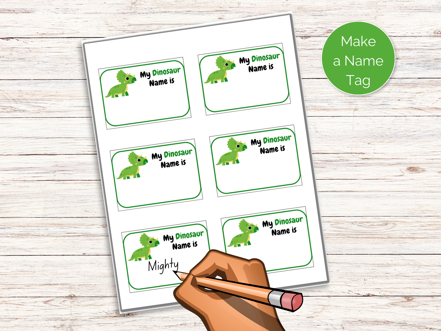 What's Your Dinosaur Name Game + Name Tags