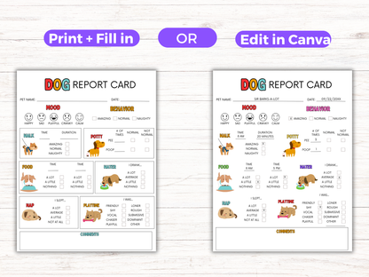 EDITABLE Dog Report Card