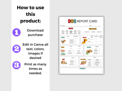 EDITABLE Dog Report Card