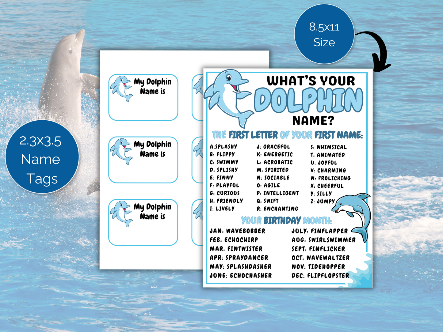 What's Your Dolphin Name Game + Name Tags