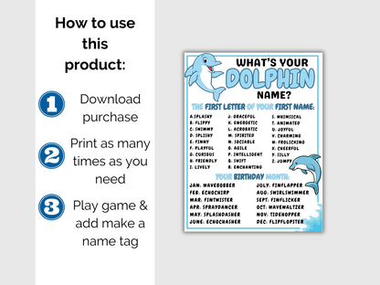What's Your Dolphin Name Game + Name Tags