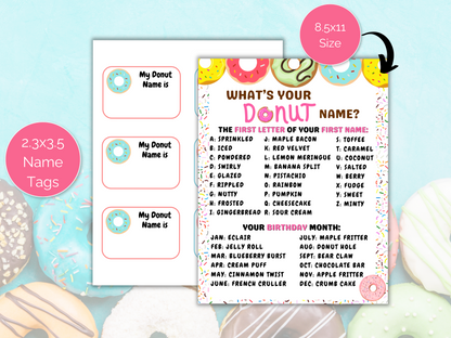 What's Your Donut Name Game + Name Tags
