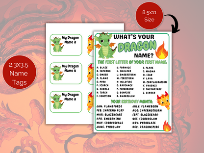 What's Your Dragon Name Game + Name Tags