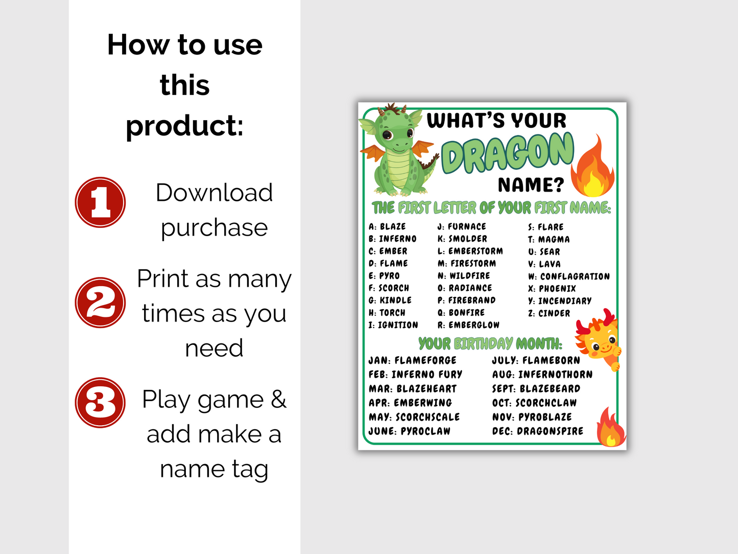 What's Your Dragon Name Game + Name Tags