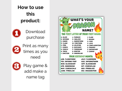 What's Your Dragon Name Game + Name Tags