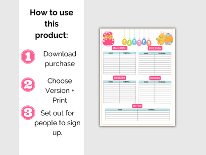 Easter Potluck Sign Up Sheet