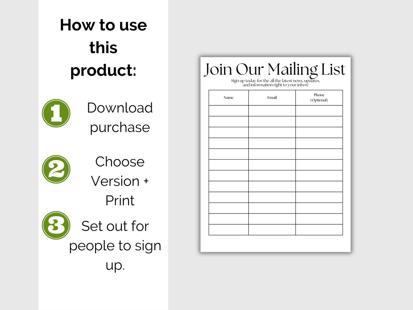 Email List Sign Up Sheet