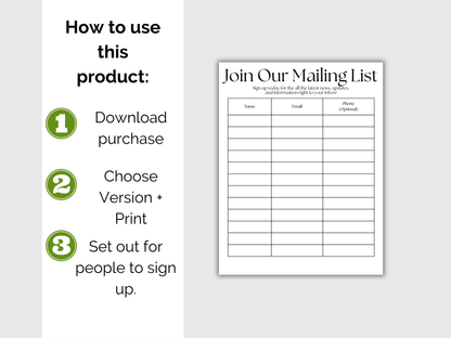 Email List Sign Up Sheet