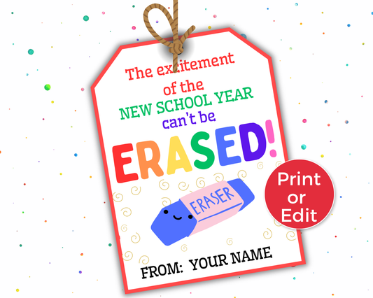 Editable Eraser Back To School Tag