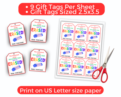 Editable Eraser Back To School Tag