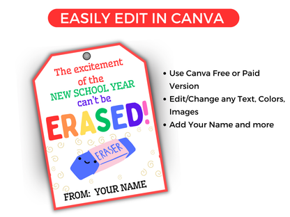Editable Eraser Back To School Tag