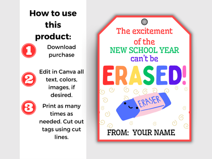 Editable Eraser Back To School Tag