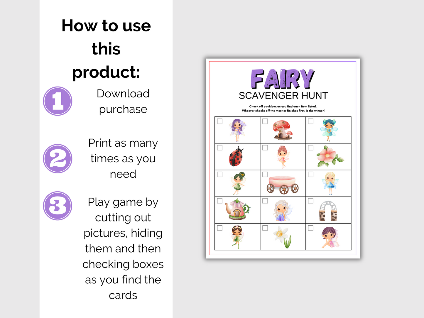 Fairy Scavenger Hunt for kids