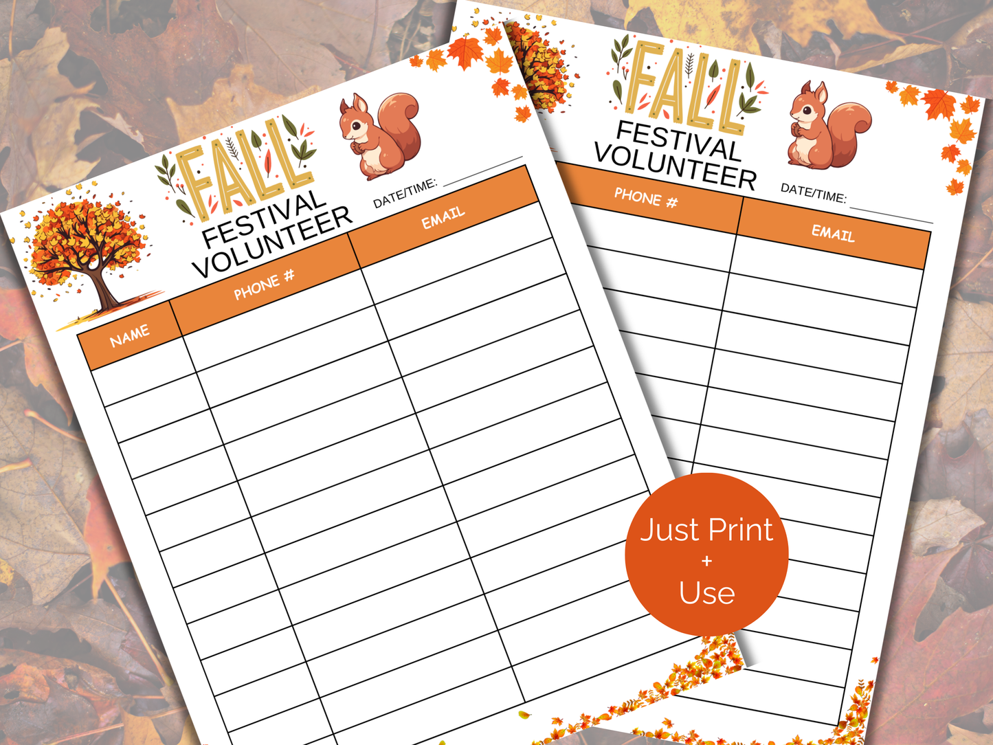 Fall Festival Volunteer Sign Up Sheet