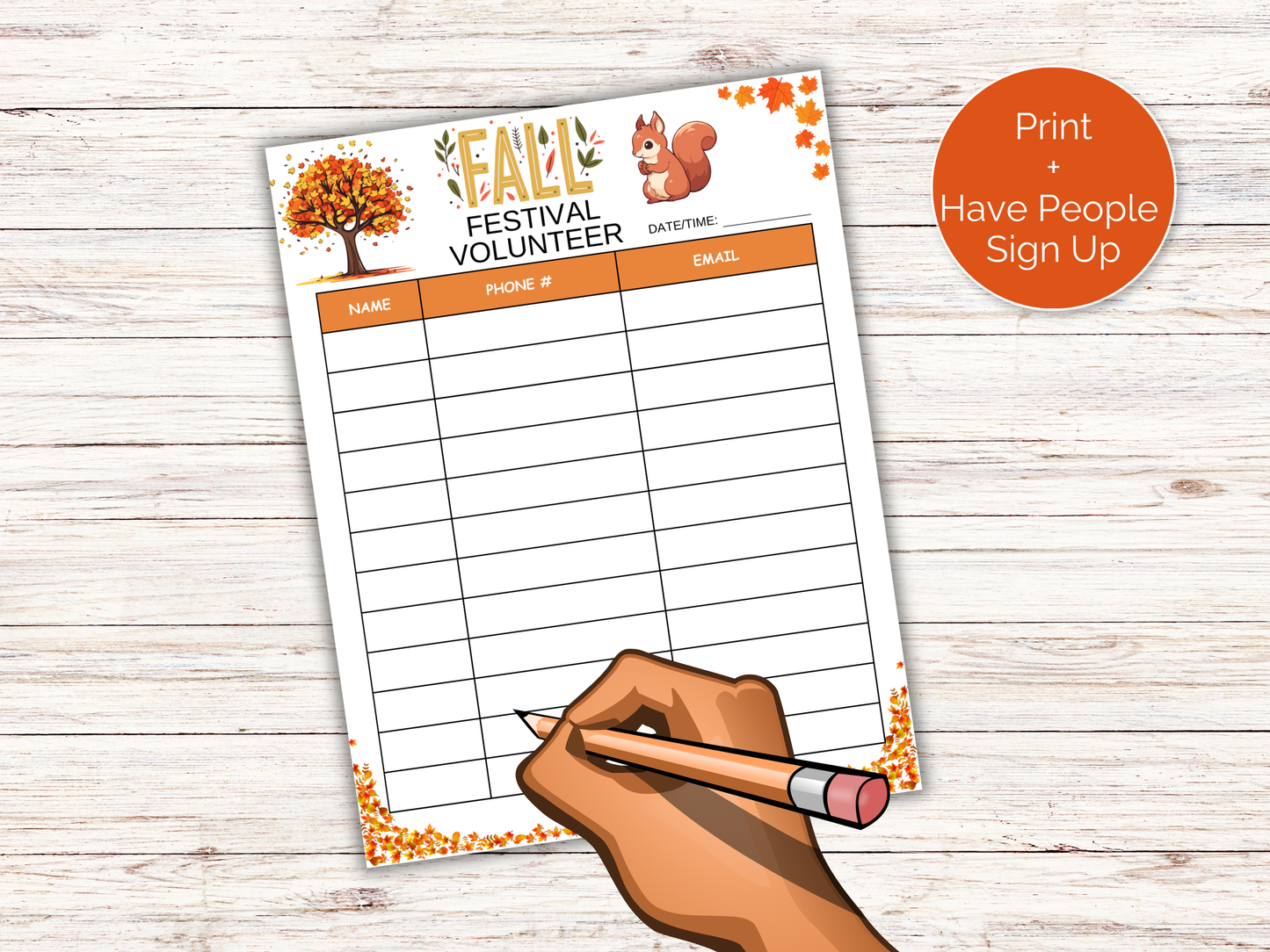 Fall Festival Volunteer Sign Up Sheet