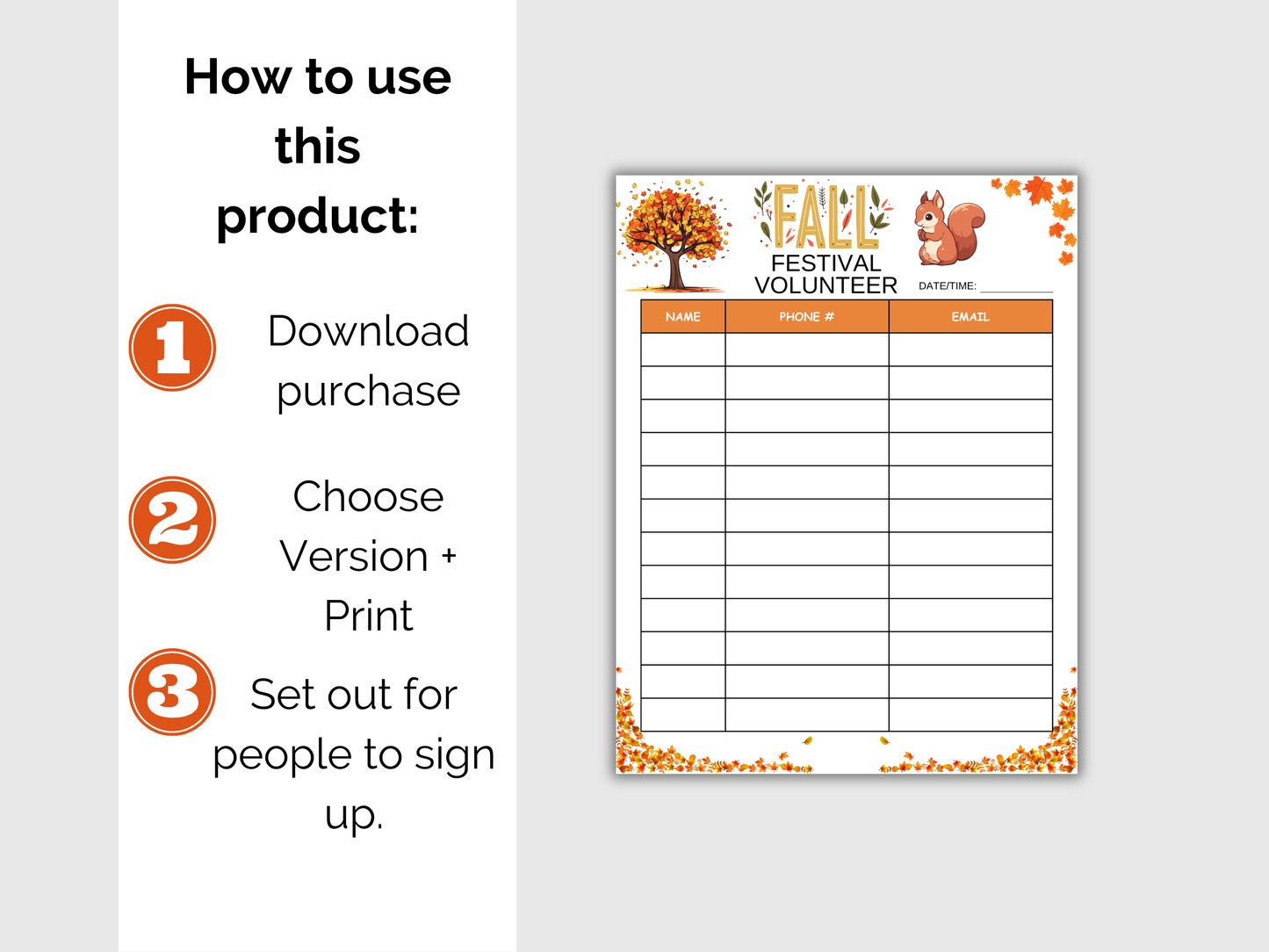 Fall Festival Volunteer Sign Up Sheet